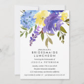Gele blauwe bloemen Bridesmaids Luncheon Weddensch Kaart (Voorkant)