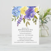 Gele blauwe bloemen Bridesmaids Luncheon Weddensch Kaart (Staand voorkant)