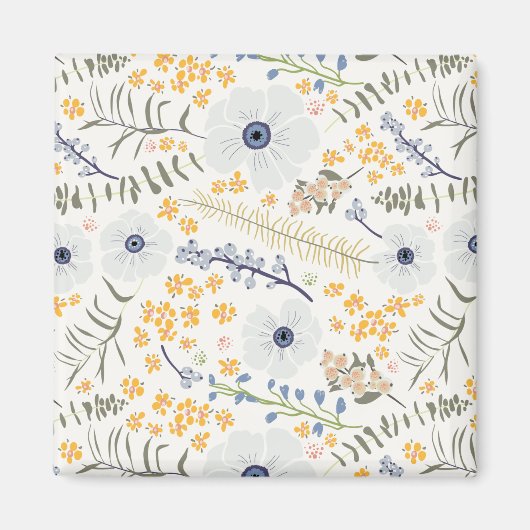 Gele blauwe botanische bloemen magneet (Voorkant)