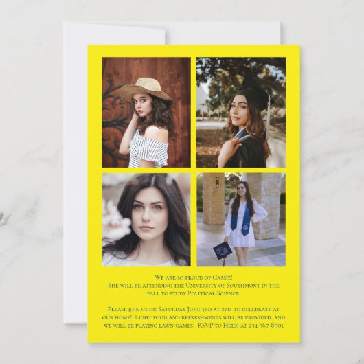 Gele blauwe Confetti Afstuderen Aankondiging (Achterkant)