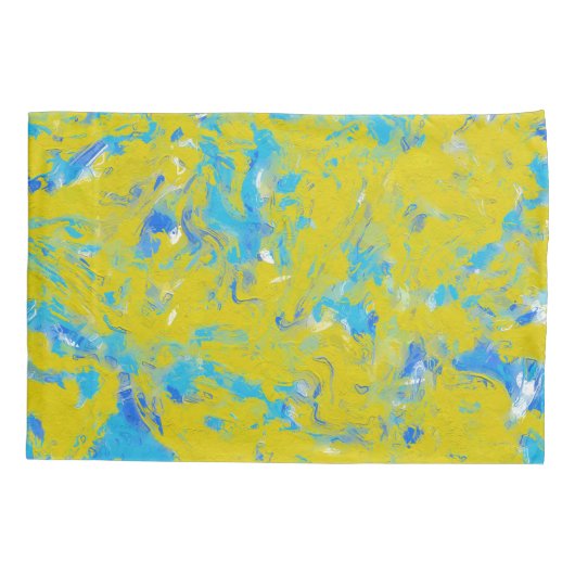 Gele, blauwe en witte rondjes kussensloop (Achterkant)