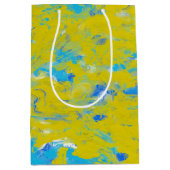 Gele, blauwe en witte rondjes medium cadeauzakje (Voorkant)