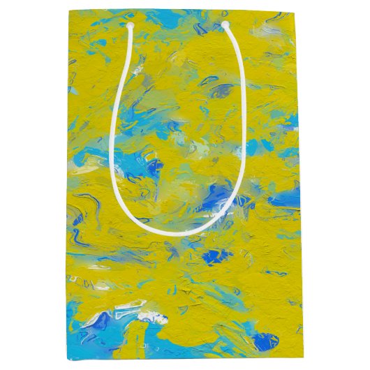 Gele, blauwe en witte rondjes medium cadeauzakje (Voorkant)