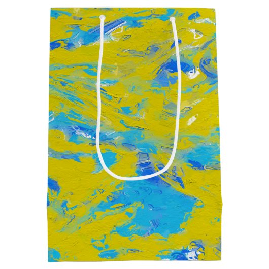 Gele, blauwe en witte rondjes medium cadeauzakje (Achterkant)