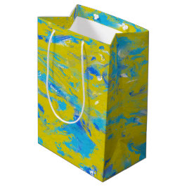 Gele, blauwe en witte rondjes medium cadeauzakje