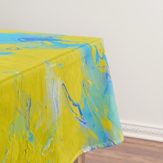 Gele, blauwe en witte rondjes tafelkleed (Voorbeeld)