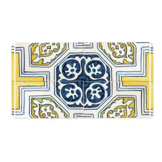 Gele blauwe Faux Geometric Tile Art Etiket (Voorkant)