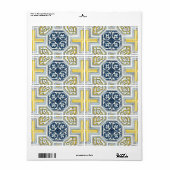 Gele blauwe Faux Geometric Tile Art Etiket (Full Sheet)
