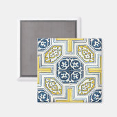 Gele blauwe Faux Geometric Tile Art Magneet (Voorkant / Achterkant)