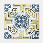Gele blauwe Faux Geometric Tile Art Magneet (Voorkant)