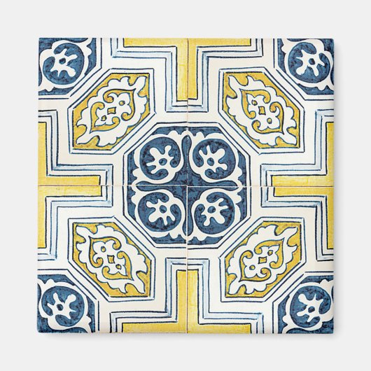 Gele blauwe Faux Geometric Tile Art Magneet (Voorkant)