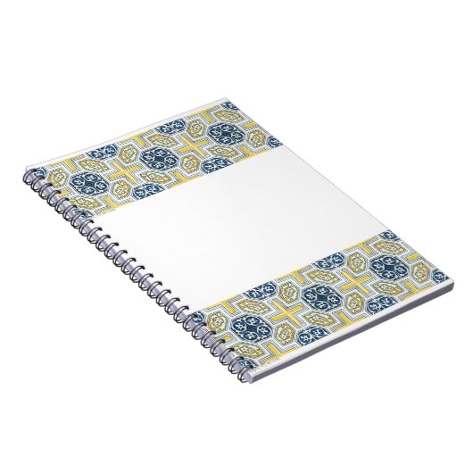 Gele blauwe Faux Geometric Tile Art Notitieboek (Rechterzijde)