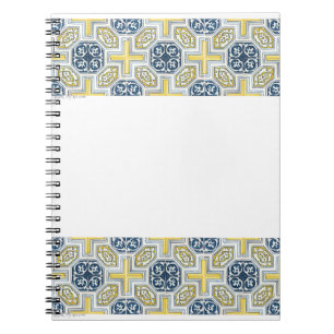 Gele blauwe Faux Geometric Tile Art Notitieboek