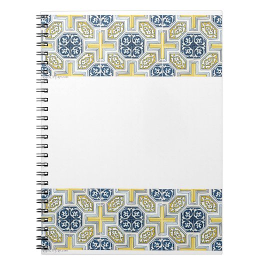 Gele blauwe Faux Geometric Tile Art Notitieboek (Voorkant)