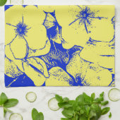 Gele Blauwe Floral Motif Theedoek (Gevouwen)