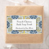 Gele blauwe geometrische Tegel Aangepaste zeeplabe Etiket (Insitu)