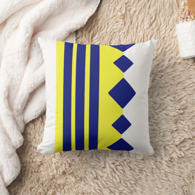 Gele blauwe geometrische vierkantslijnen kussen (Deken)