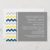 Gele blauwe grijze Chevron Bar Mitzvah Invitaties Kaart (Achterkant)