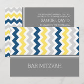 Gele blauwe grijze Chevron Bar Mitzvah Invitaties Kaart (Voorkant / Achterkant)