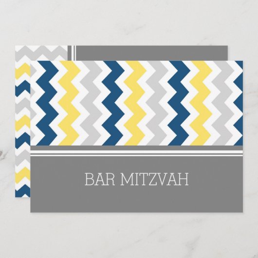 Gele blauwe grijze Chevron Bar Mitzvah Invitaties Kaart (Voorkant / Achterkant)