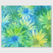 Gele Blauwe Groene Abstracte Waterverf Daisies Cadeaupapier (Vlak)