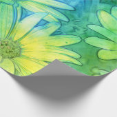Gele Blauwe Groene Abstracte Waterverf Daisies Cadeaupapier (Hoek)