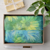 Gele Blauwe Groene Abstracte Waterverf Daisies Tissuepapier (Geschenk)