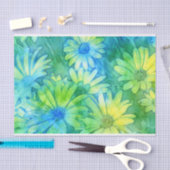 Gele Blauwe Groene Abstracte Waterverf Daisies Tissuepapier (Craft)