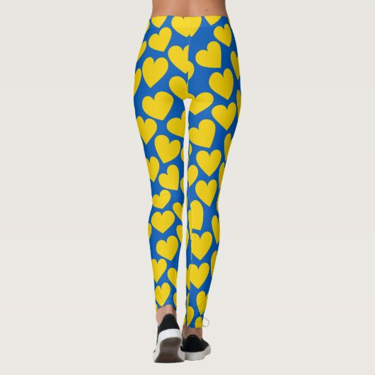 Gele blauwe harten achtergrond leggings (Achterkant)
