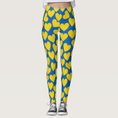 Gele blauwe harten achtergrond leggings (Voorkant)