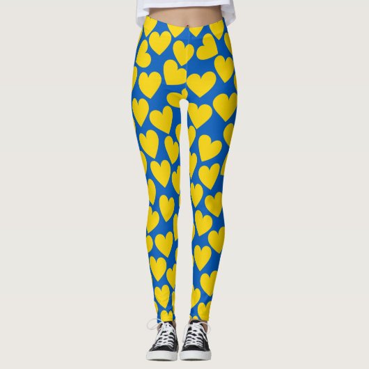 Gele blauwe harten achtergrond leggings (Voorkant)