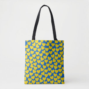 Gele blauwe harten achtergrond tote bag