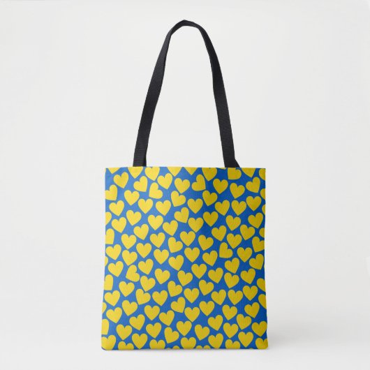 Gele blauwe harten achtergrond tote bag (Voorkant)