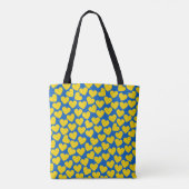 Gele blauwe harten achtergrond tote bag (Achterkant)