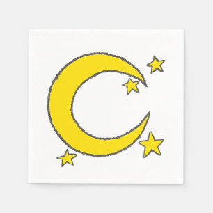 Gele blauwe nachtval Crescent Moon Stars Avonds Servet