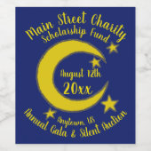 Gele blauwe nachtval Crescent Moon Stars Avonds Wijn Etiket (Enkel label)