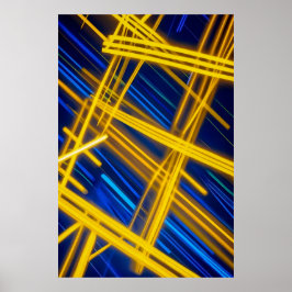 Gele Blauwe Neon Cyberpunk Abstracte Lichtsporen Poster