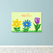 Gele Blauwe Paarse Bloementuin Canvas Afdruk (Insitu (Houten vloer))