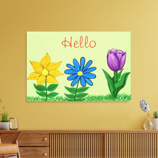 Gele Blauwe Paarse Bloementuin Canvas Afdruk (Insitu (Woonkamer))