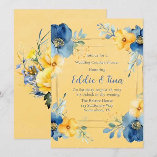 Gele Blauwe Pioen Bruiloft Koppels Douche Kaart (Voorkant / Achterkant)