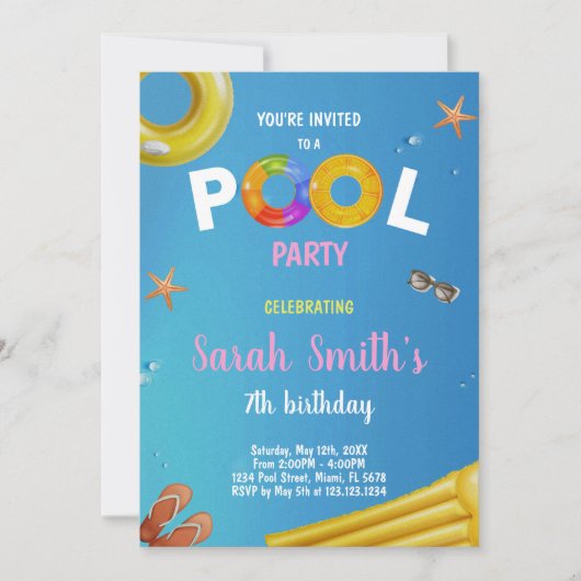 gele blauwe pool Birthday-uitnodigingen Kaart (Voorkant)