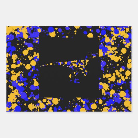 Gele Blauwe Raptor Spatverf Inpakpapier Vel (Voorkant 3)