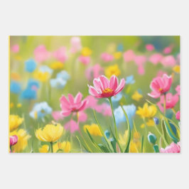 Gele Blauwe Roze Wilde Bloemen Veld 2025 Inpakpapier Vel
