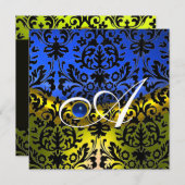 GELE BLAUWE SAPPHIERE ZWARTE DAMAST MONOGRAM KAART (Voorkant / Achterkant)