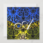 GELE BLAUWE SAPPHIERE ZWARTE DAMAST MONOGRAM KAART (Voorkant)