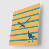 Gele blauwe strepen dinosaurus t-rex jurassig dier vierkante klok (Hoek)