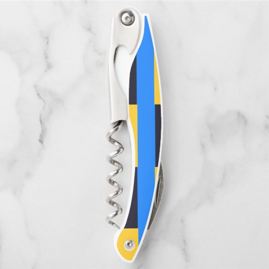 Gele blauwe strepen kurkentrekker (Voorkant)