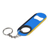 Gele blauwe strepen mini flessenopener (Voorkant Gekanteld)