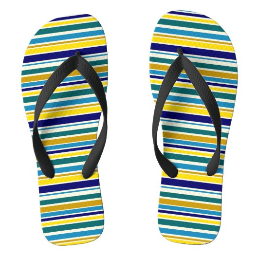 Gele blauwe strepen teenslippers (Voetbed)