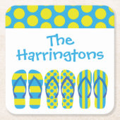 Gele blauwe Teenslippers Aangepaste Onderzetters p (Voorkant)